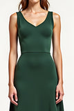 V-Neck Green Sheath Long Wedding Guest Dress