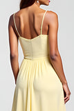 Yellow Spaghetti Straps Satin Long Wedding Guest Dress