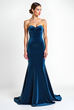 Blue Backless Mermaid Long Formal Dress