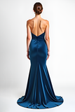 Blue Backless Mermaid Long Formal Dress