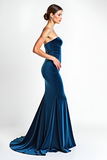 Blue Backless Mermaid Long Formal Dress