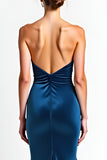 Blue Backless Mermaid Long Formal Dress