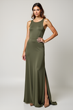 Green Sheath Wedding Guest Dress With Slit