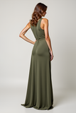 Green Sheath Wedding Guest Dress With Slit