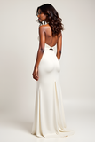 White Halter Mermaid Long Formal Dress With Slit