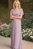 Purple A-Line Pleated Long Mother of the Bride Dress