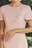 Pink Embroidered Knee Length Mother of the Bride Dress