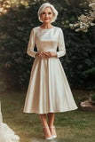 Champagne A Line Satin Long Sleeve Mother of the Bride Dress