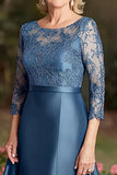 Blue A Line Round Neck Lace Mother of the Bride Dress