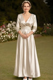 Champagne A Line V-Neck Long Mother of the Bride Dress