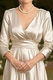 Champagne A Line V-Neck Long Mother of the Bride Dress