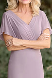 Purple Sheath V-Neck Long Mother of the Bride Dress