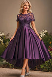 Purple A Line Round Neck Mother of the Bride Dress With Lace