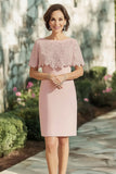 Pink Sheath Lace Capelet Mother of the Bride Dress