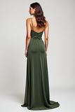 Olive A Line Satin V Neck Long Formal Dress