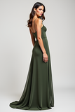 Olive A Line Satin V Neck Long Formal Dress