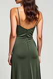 Olive A Line Satin V Neck Long Formal Dress