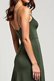 Olive A Line Satin V Neck Long Formal Dress