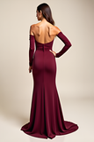 Burgundy Mermaid Off the Shoulder Formal Dress with Long Sleeves