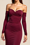 Burgundy Mermaid Off the Shoulder Formal Dress with Long Sleeves