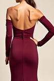 Burgundy Mermaid Off the Shoulder Formal Dress with Long Sleeves