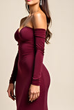 Burgundy Mermaid Off the Shoulder Formal Dress with Long Sleeves