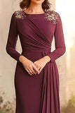 Burgundy Long Sleeve Sheath Mother of the Bride Dress