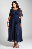 Navy A Line Plus Size Wedding Guest Dress With Lace