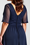 Navy A Line Plus Size Wedding Guest Dress With Lace