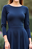 Navy A Line Round Neck Long Mother of the Bride Dress