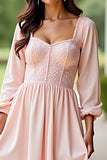 Pink A Line Tea-Length Wedding Guest Dress