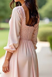 Pink A Line Tea-Length Wedding Guest Dress