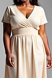 Champagne A Line Plus Size Midi Wedding Guest Dress