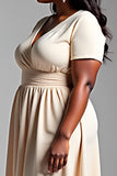 Champagne A Line Plus Size Midi Wedding Guest Dress