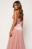 Glitter Blush Pink A Line Long Prom Dress With Slit