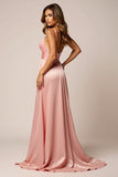 Satin A Line Blush Pink Prom Dress With Slit