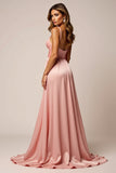 Satin A Line Blush Pink Prom Dress With Slit