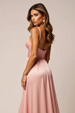 Satin A Line Blush Pink Prom Dress With Slit