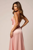 Satin A Line Blush Pink Prom Dress With Slit