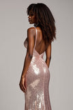 Sparkly Dusty Rose V-Neck Sheath Long Prom Dress With Slit