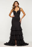 Black Mermaid Tiered Ruffled Prom Dress