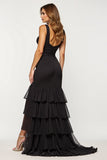 Black Mermaid Tiered Ruffled Prom Dress