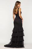 Black Mermaid Tiered Ruffled Prom Dress