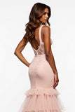 Mermaid Tulle Lace Long Blush Pink Prom Dress With Slit