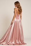 Dusty Rose V-Neck Satin Pleated A Line Prom Dress