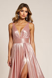 Dusty Rose V-Neck Satin Pleated A Line Prom Dress