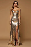 Mermaid Metallic Gold Prom Dress with Slit