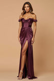 Off The Shoulder Mermaid Long Purple Prom Dress With Slit