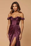 Off The Shoulder Mermaid Long Purple Prom Dress With Slit