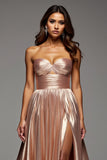 Rose Gold Strapless A Line Pleated Prom Dress